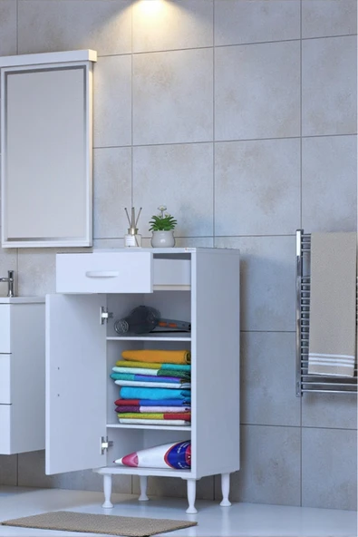 Eliusta Taha 45 cm 3 Bölmeli Beyaz Çok Amaçlı Dolap 2 Raflı Banyo Mutfak Dolabı 45x88x32,5 cm Düzenleyici ürün görseli 1