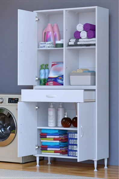 Eliusta Vellum Beyaz Dolap 80x173x32,5 cm Ebatlarında Çok Fonksiyonlu 80 cm Genişlikte Banyo Dolabı ürün görseli 1
