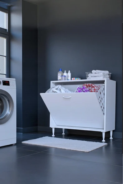 Eliusta Sare 80 cm Beyaz Sepetli Banyo Dolabı,Mutfak Dolabı 80x75x32,5 cm Oyuncak Sepeti Çok Amaçlı Dolap ürün görseli 1