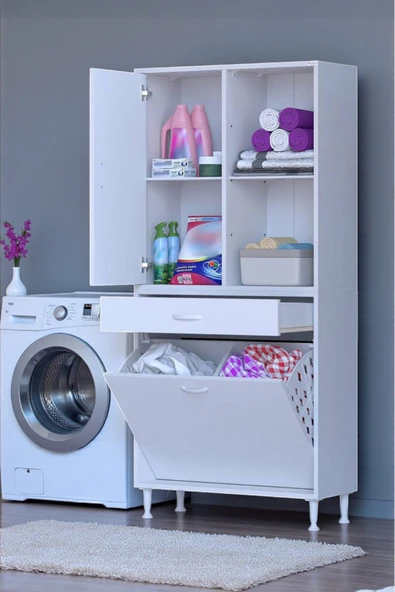Eliusta Liora Beyaz Çok Amaçlı Banyo Dolabı 80 cm Genişliğe Sahip 80x171x32,5 cm Çift Sepetli 2 Raflı Dolap ürün görseli 1