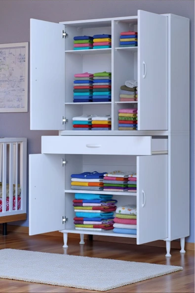 Eliusta Line Beyaz 90 cm Banyo Dolabı Çok Bölmeli Banyo Düzenleyici Dolap 4 Kapaklı 4 Raflı 90x173x32,5 cm ürün görseli 1