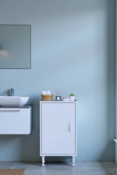Eliusta Nirat 45 cm 4 Bölmeli Beyaz Banyo Mutfak Dolabı 3 Raflı Kapaklı Çok Amaçlı Dolap 45x75x32,5 cm ürün görseli 1