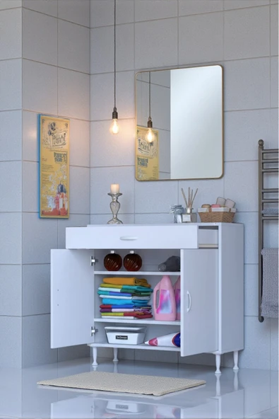 Eliusta Taha 90 cm 3 Bölmeli Beyaz Çok Amaçlı Dolap 2 Raflı Banyo Mutfak Dolabı 90x88x32,5 cm Düzenleyici ürün görseli 1