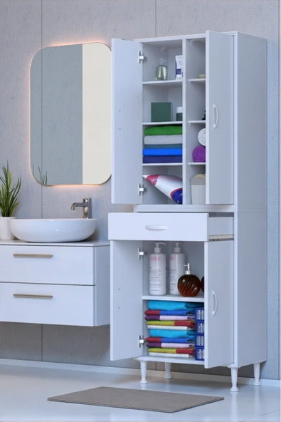 Eliusta Nexa Modüler Dolap  55 Cm Banyo/Mutfak Dolabı Extra Kullanım Alanlı 55x173x32,5 cm Beyaz Dolap ürün görseli 1