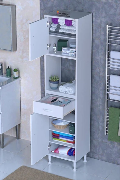 Eliusta Aria 2 Kapak 4 Raflı 45 cm Beyaz Dolap 45x173x32,5 cm Boyutlarında Çok Amaçlı Beyaz Dolap ürün görseli 1