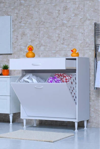 Eliusta Asil 70 cm Kirli Çamaşır Sepetli Banyo Dolabı 1 Çekmeceli Mutfak Çok Amaçlı Dolap 70x88x32,5 cm ürün görseli 1
