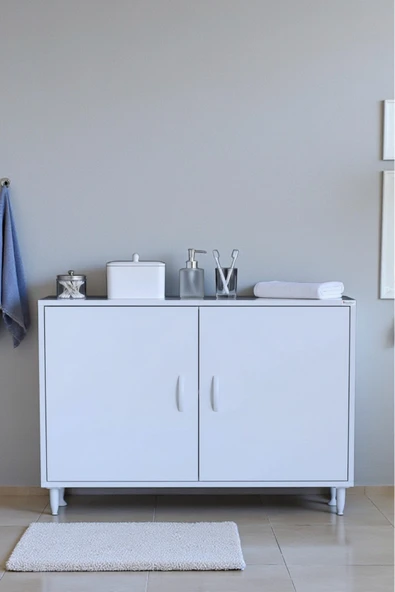 Eliusta Arden 95 cm Beyaz 2 Bölmeli Banyo Düzenleyici Dolap 1 Raflı Çok Amaçlı Mutfak Dolabı 95x75x32,5 cm ürün görseli 1