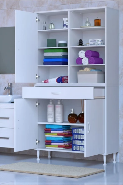 Eliusta Rivo 4 Raflı Banyo/Mutfak Dolabı 100 cm Beyaz Renkli  Çok Amaçlı Dolap 100x173x32,5 cm Ebatlarında ürün görseli 1
