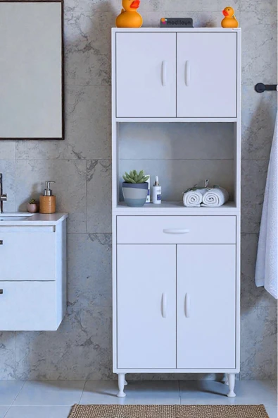 Eliusta Nordi 4 Kapak 2 Raflı Beyaz Dolap 65x173x32,5 cm Çekmeceli Çok Amaçlı Banyo/Mutfak Dolabı ürün görseli 1