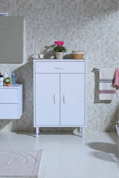 Taha 60 cm 3 Bölmeli Beyaz Çok Amaçlı Dolap 2 Raflı Banyo Mutfak Dolabı 60x88x32,5 cm Düzenleyici ürün görseli 1