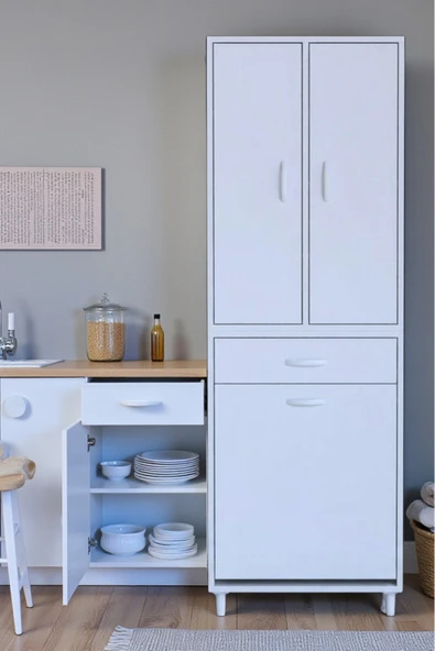 Eliusta Reli Dolap Beyaz Çok Kullanımlı 65 cm Eninde Banyo Dolabı 60x171x32,5 cm 2 Kapak 6 Raf Dolap ürün görseli 1