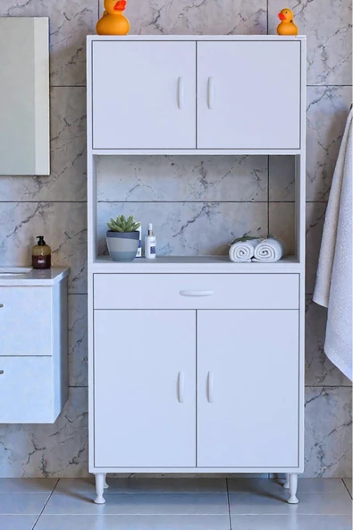 Eliusta Nordi 4 Kapak 2 Raflı Beyaz Dolap 80x173x32,5 cm Çekmeceli Çok Amaçlı Banyo/Mutfak Dolabı ürün görseli 1
