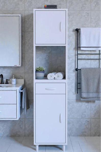Eliusta Leno Tek Kapaklı 45 cm Düzenleyici Dolap Banyo/Mutfak Dolabı 45x173x32,5 cm Beyaz Dolap ürün görseli 1