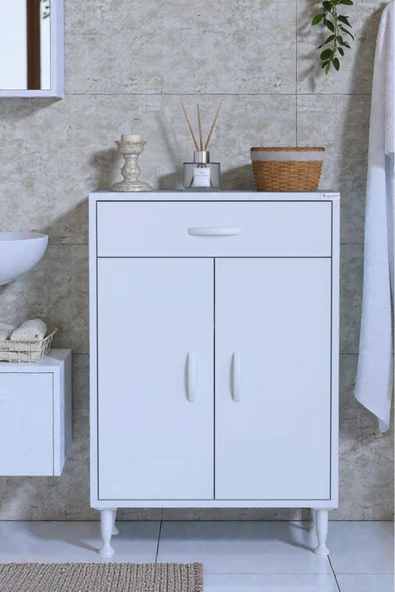 Eliusta Rose 60 cm Beyaz 1 Çekmeceli Banyo Mutfak Dolabı 4 Bölmeli 3 Raflı Çok Amaçlı Dolap 60x88x32,5 cm ürün görseli 1