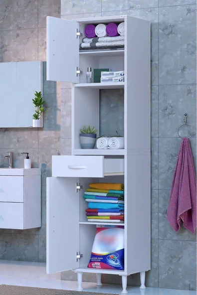 Eliusta Leno Tek Kapaklı 40 cm Düzenleyici Dolap Banyo/Mutfak Dolabı 40x173x32,5 cm Beyaz Dolap ürün görseli 1