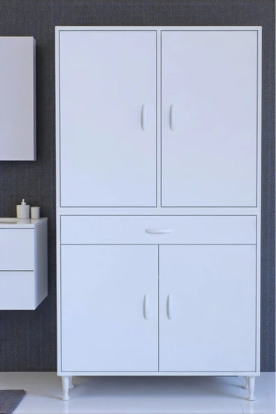 Eliusta Luma Kapaklı & Çekmeceli Banyo Dolabı 95 cm Genişlikte Beyaz Dolap 95x173x32,5 cm Depolama Dolabı ürün görseli 1
