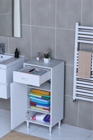 Eliusta Taha 40 cm 3 Bölmeli Beyaz Çok Amaçlı Dolap 2 Raflı Banyo Mutfak Dolabı 40x88x32,5 cm Düzenleyici ürün görseli 1