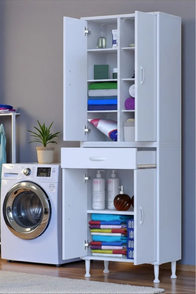 Eliusta Nexa Modüler Dolap  65 Cm Banyo/Mutfak Dolabı Extra Kullanım Alanlı 65x173x32,5 cm Beyaz Dolap ürün görseli 1
