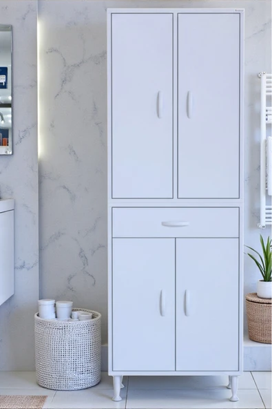 Eliusta Luma Kapaklı & Çekmeceli Banyo Dolabı 55 cm Genişlikte Beyaz Dolap 55x173x32,5 cm Depolama Dolabı ürün görseli 1