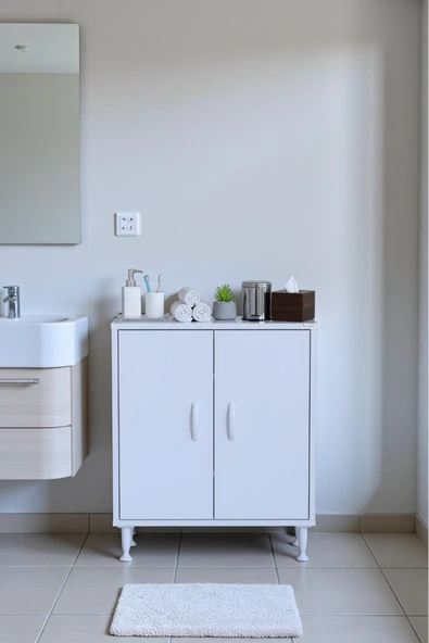 Eliusta Nirat 60 cm 4 Bölmeli Beyaz Banyo Mutfak Dolabı 3 Raflı Kapaklı Çok Amaçlı Dolap 60x75x32,5 cm ürün görseli 1