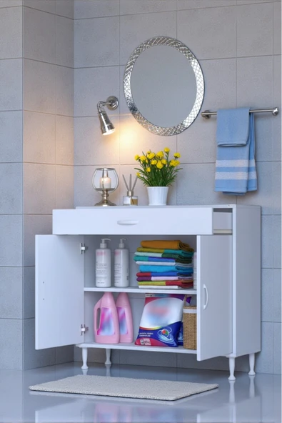 Eliusta Fre 90 cm Çok Amaçlı Dolap 1 Raflı Tek Çekmeceli Banyo Mutfak Dolabı 90x88x32,5 cm Organizer Dolap ürün görseli 1
