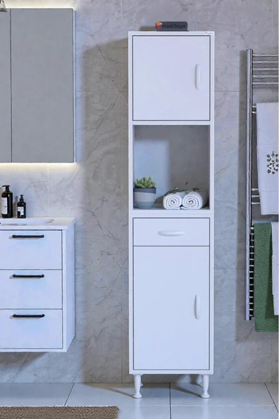 Eliusta Aria 2 Kapak 4 Raflı 40 cm Beyaz Dolap 40x173x32,5 cm Boyutlarında Çok Amaçlı Beyaz Dolap ürün görseli 1