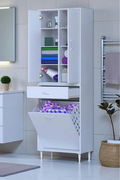 Eliusta Reli Dolap Beyaz Çok Kullanımlı 55 cm Eninde Banyo Dolabı 55x171x32,5 cm 2 Kapak 6 Raf Dolap ürün görseli 1