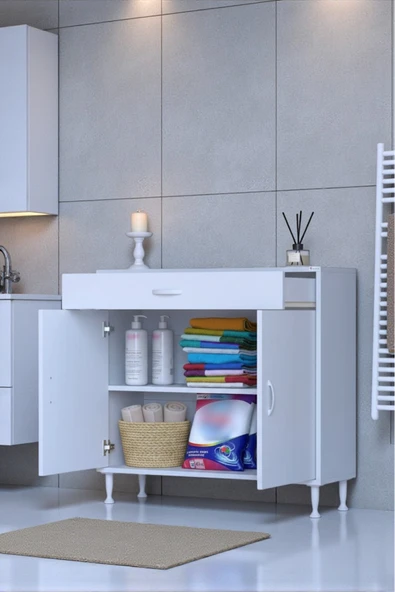 Eliusta Fre 100 cm Çok Amaçlı Dolap 1 Raflı Tek Çekmeceli Banyo Mutfak Dolabı 100x88x32,5 cm Organizer Dolap ürün görseli 1