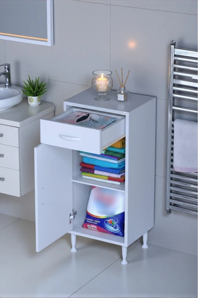 Eliusta Fre 35 cm Çok Amaçlı Dolap 1 Raflı Tek Çekmeceli Banyo Mutfak Dolabı 35x88x32,5 cm Organizer Dolap ürün görseli 1