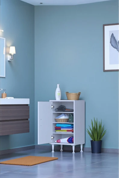Eliusta Nirat 50 cm 4 Bölmeli Beyaz Banyo Mutfak Dolabı 3 Raflı Kapaklı Çok Amaçlı Dolap 50x75x32,5 cm ürün görseli 1