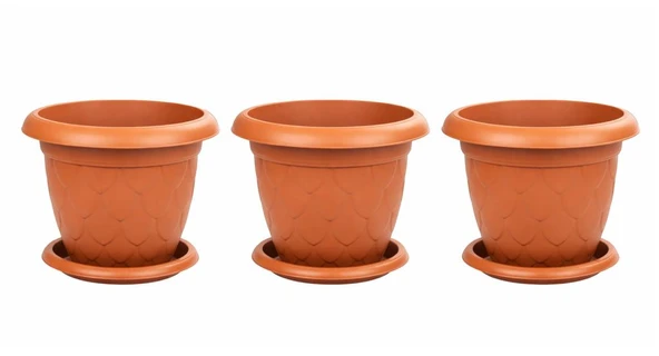SO-D011 Damla Desen Saksı Takımı Tabaklı 37 Litre No:11 Kiremit 3 Adet ürün görseli 1