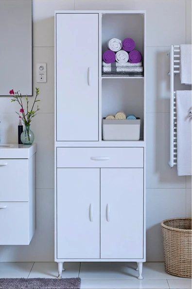 Eliusta Vellum Beyaz Dolap 55x173x32,5 cm Ebatlarında Çok Fonksiyonlu 55 cm Genişlikte Banyo Dolabı ürün görseli 1