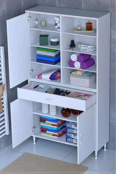 Eliusta Funci Beyaz Renk G:100 cm Banyo Dolabı 3 Kapaklı 7 Raflı Dolap 100x173x32,5 cm Boyutlarında Dolap ürün görseli 1