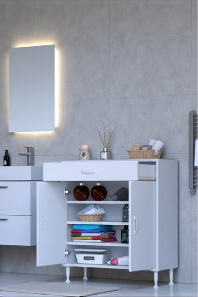 Eliusta Rose 85 cm Beyaz 1 Çekmeceli Banyo Mutfak Dolabı 4 Bölmeli 3 Raflı Çok Amaçlı Dolap 85x88x32,5 cm ürün görseli 1