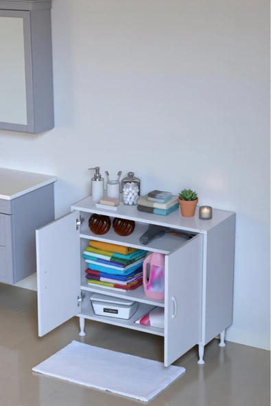 Eliusta Sabir 85 cm 2 Raflı Beyaz Banyo Mutfak Dolabı 3 Bölmeli Çok Amaçlı Dolap 85x75x32,5 cm Düzenleyici ürün görseli 1