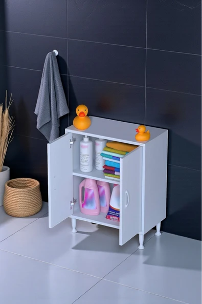 Eliusta Arden 55 cm Beyaz 2 Bölmeli Banyo Düzenleyici Dolap 1 Raflı Çok Amaçlı Mutfak Dolabı 55x75x32,5 cm ürün görseli 1