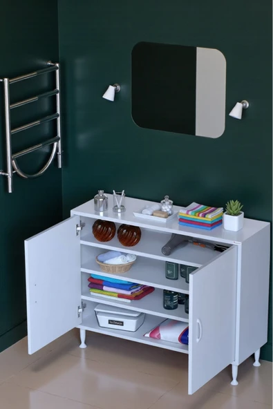 Eliusta Nirat 70 cm 4 Bölmeli Beyaz Banyo Mutfak Dolabı 3 Raflı Kapaklı Çok Amaçlı Dolap 70x75x32,5 cm ürün görseli 1