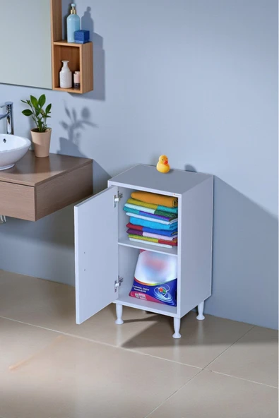 Eliusta Arden 50 cm Beyaz 2 Bölmeli Banyo Düzenleyici Dolap 1 Raflı Çok Amaçlı Mutfak Dolabı 50x75x32,5 cm ürün görseli 1