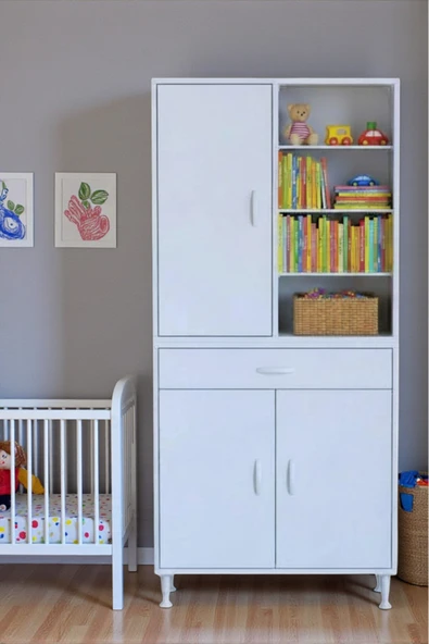 Eliusta Funci Beyaz Renk G:70 cm Banyo Dolabı 3 Kapaklı 7 Raflı Dolap 70x173x32,5 cm Boyutlarında Dolap ürün görseli 1