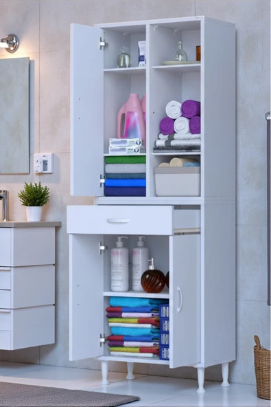 Eliusta Rivo 4 Raflı Banyo/Mutfak Dolabı 60 cm Beyaz Renkli  Çok Amaçlı Dolap 60x173x32,5 cm Ebatlarında ürün görseli 1