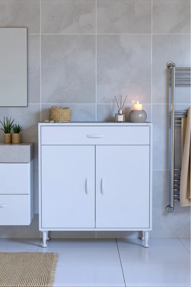 Eliusta Taha 70 cm 3 Bölmeli Beyaz Çok Amaçlı Dolap 2 Raflı Banyo Mutfak Dolabı 70x88x32,5 cm Düzenleyici ürün görseli 1