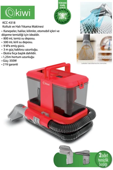 Kiwi KCC-4318 Koltuk ve Halı Yıkama Makines- Kırmızı ürün görseli 1