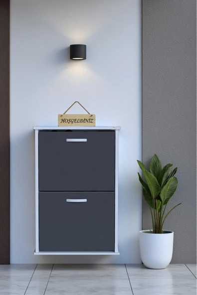 Eliusta Holen Antrasit Renk Ayakkabılık 2 Düşer Kapak 52 cm Genişlik Kapı Önü Asma Ayakkabılık 52x74x26 cm ürün görseli 1
