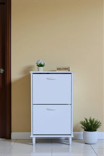 Kalvo 52 cm Genişlikte Beyaz Renk Ayakkabılık 52x86x26 cm Ayaklı Ayakkabılık ürün görseli 1