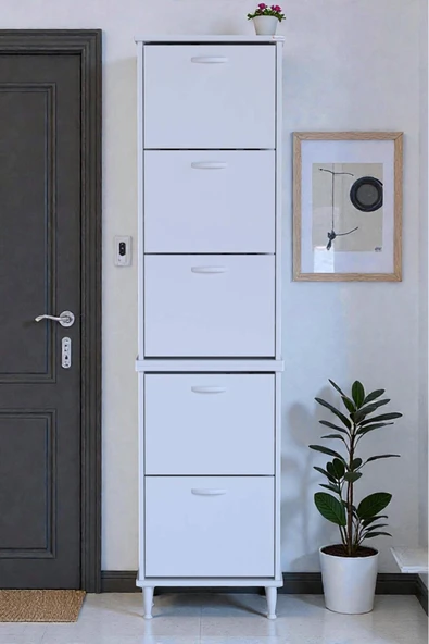 Eliusta Store Ayaklı Beyaz Ayakkabılık 52 cm Kapı Önü/Giyim Odası/Antre Uyumlu Ayakkabılık 52x205x26 cm ürün görseli 1