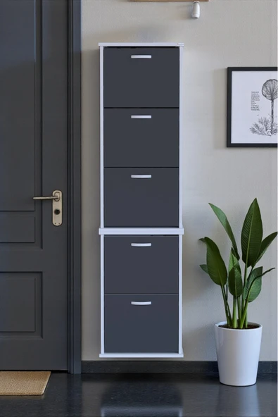 Eliusta Porta 10 Bölmeli Ayakkabılık Antrasit 52 cm Genişlikte 52x193x26 cm Duvara Monte Ayakkabılık ürün görseli 1