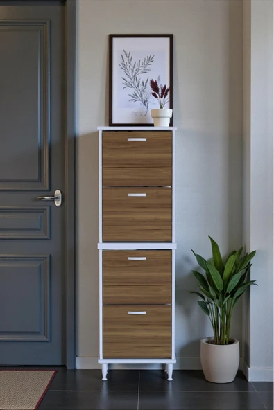 Eliusta Elenio 52 cm Genişlik Ceviz Renk Ayaklı 4 Kapaklı Ayakkabılık 52x168x26 cm Ayakkabılık ürün görseli 1