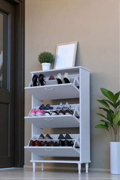 Eliusta Duru 72 cm Genişlikte Beyaz Renk Ayaklı Ayakkabılık Antre/Kapı Önü 72x127x26 cm Ayakkabılık ürün görseli 1