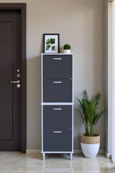 Eliusta Elenio 52 cm Genişlik Antrasit Renk Ayaklı 4 Kapaklı Ayakkabılık 52x168x26 cm Ayakkabılık ürün görseli 1