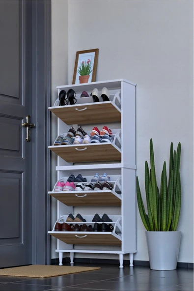 Eliusta Berry Meşe 8 Raflı 4 Düşer Kapaklı Ayakkabılık  72 cm Genişlik x 168x26 cm  Ayakkabılık ürün görseli 1